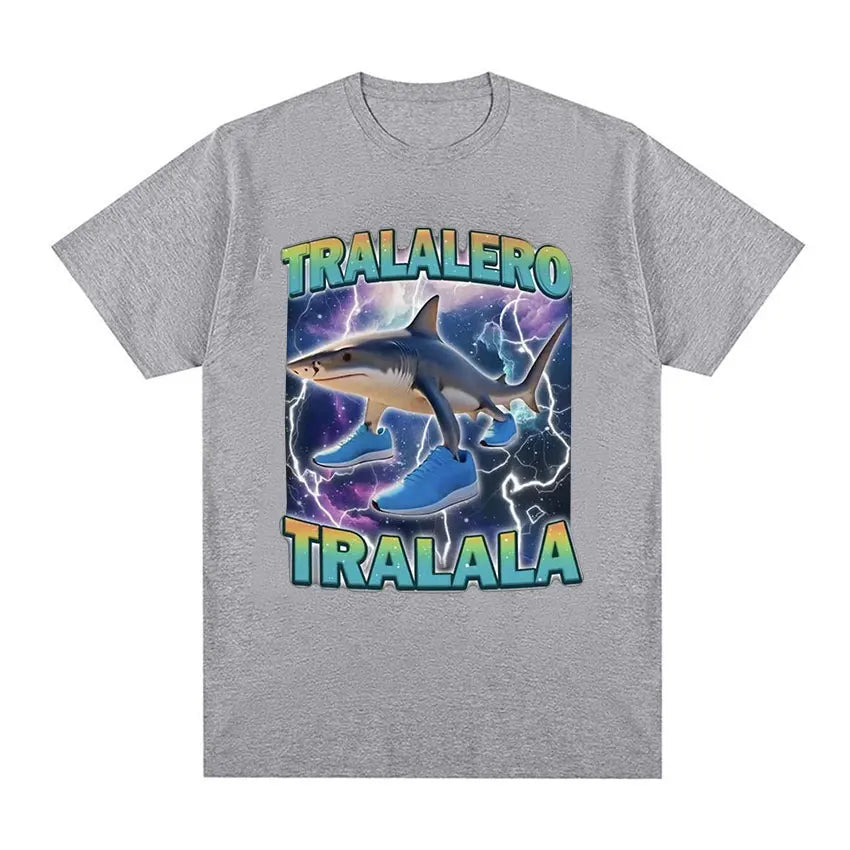 Limited Edition Tralalero Meme Graphic T-Shirt – Funny Running Shark Vintage Cotton Tee for Men & Women