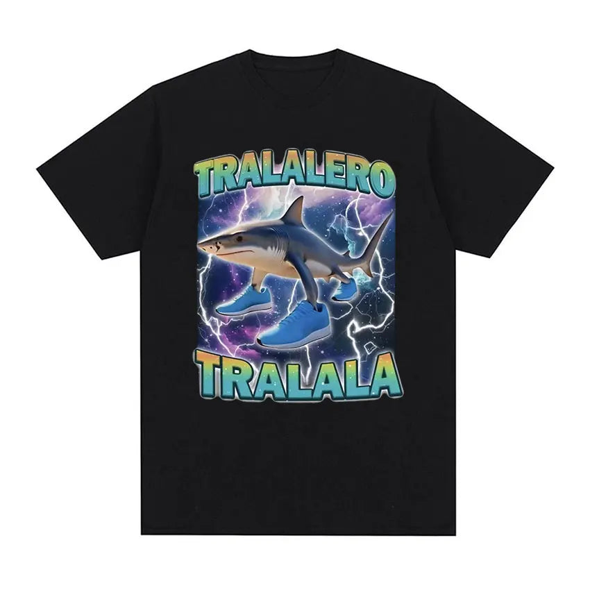 Limited Edition Tralalero Meme Graphic T-Shirt – Funny Running Shark Vintage Cotton Tee for Men & Women