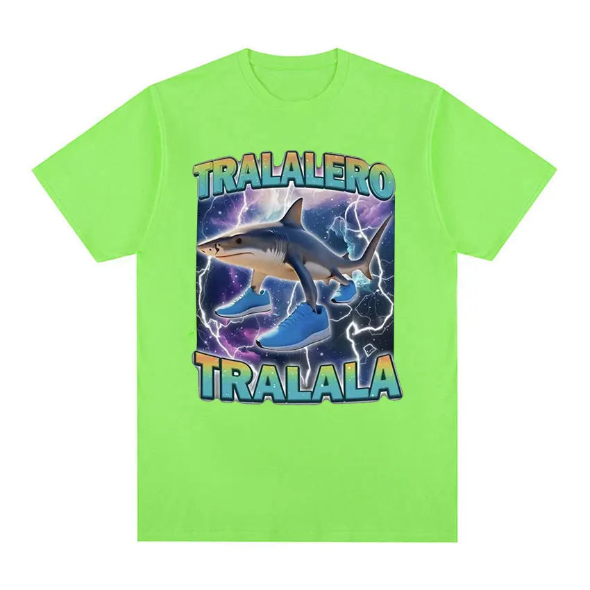 Limited Edition Tralalero Meme Graphic T-Shirt – Funny Running Shark Vintage Cotton Tee for Men & Women