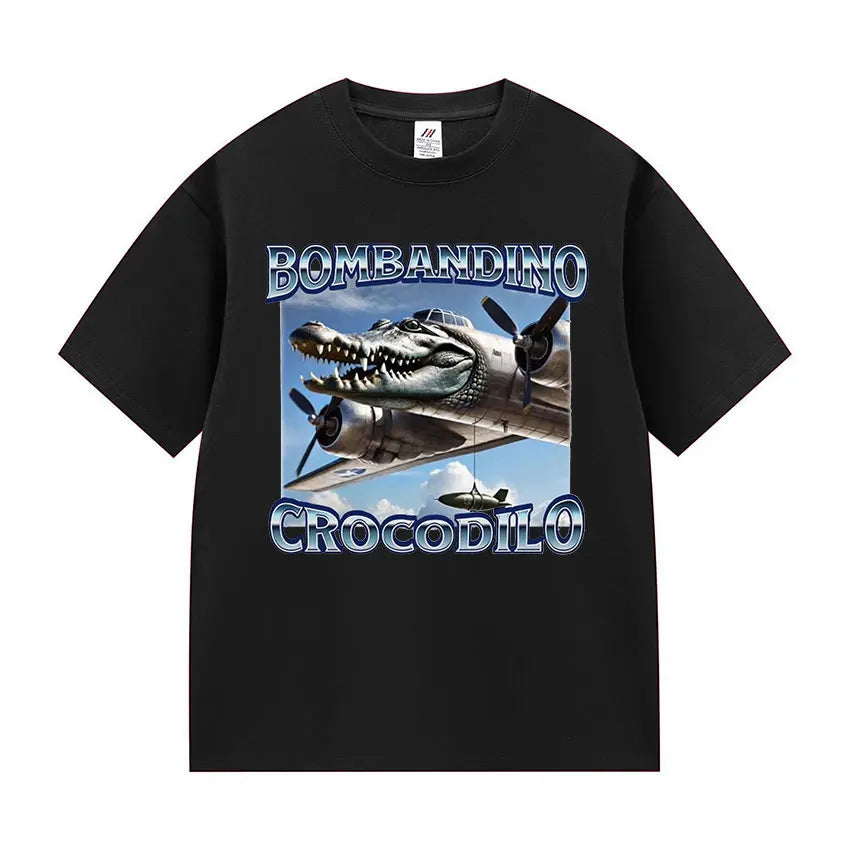 Bombardiro Crocodile Funny Meme T-Shirt – Vintage Oversized Unisex Cotton Tee