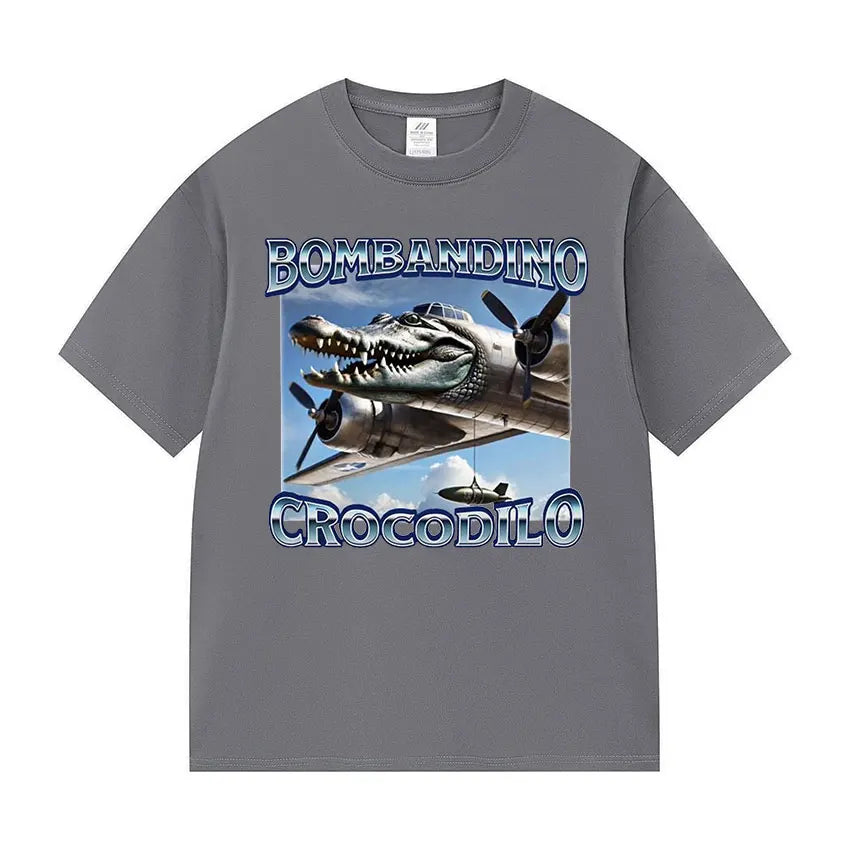 Bombardiro Crocodile Funny Meme T-Shirt – Vintage Oversized Unisex Cotton Tee
