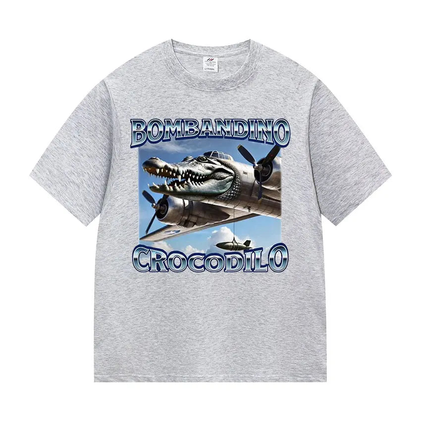 Bombardiro Crocodile Funny Meme T-Shirt – Vintage Oversized Unisex Cotton Tee