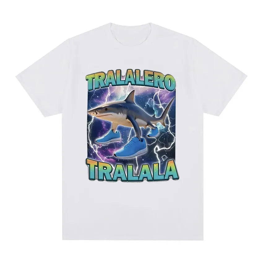 Limited Edition Tralalero Meme Graphic T-Shirt – Funny Running Shark Vintage Cotton Tee for Men & Women