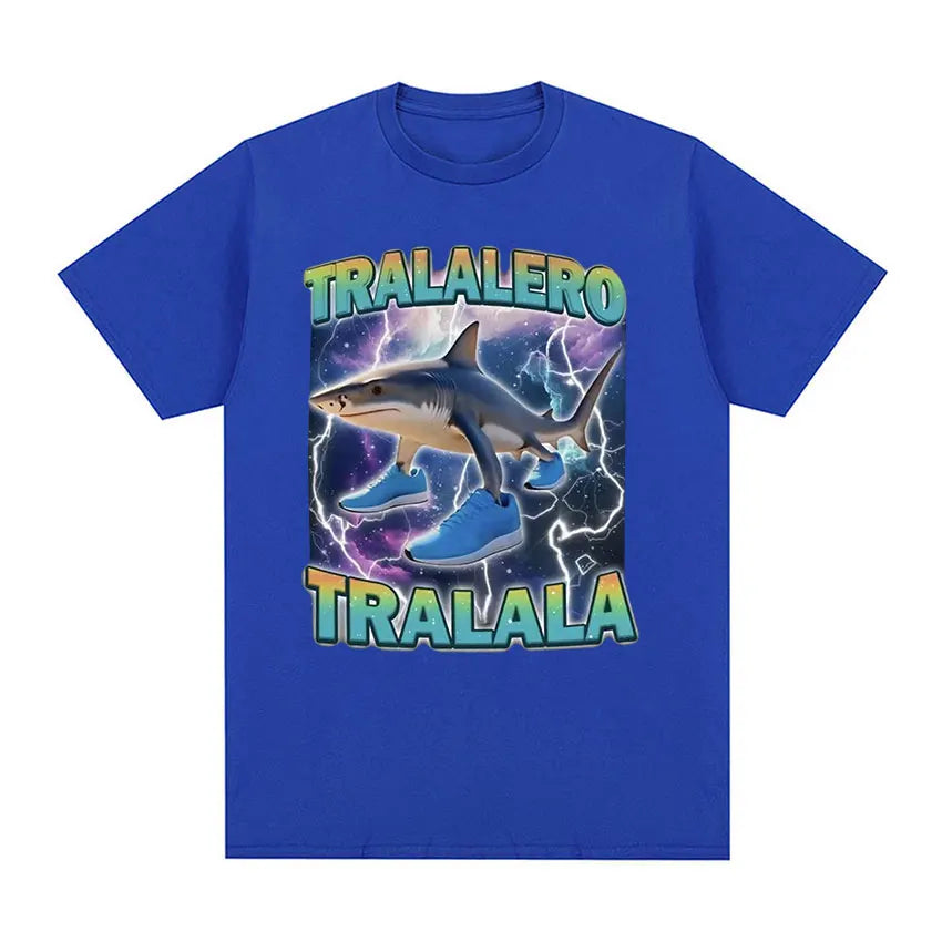Limited Edition Tralalero Meme Graphic T-Shirt – Funny Running Shark Vintage Cotton Tee for Men & Women