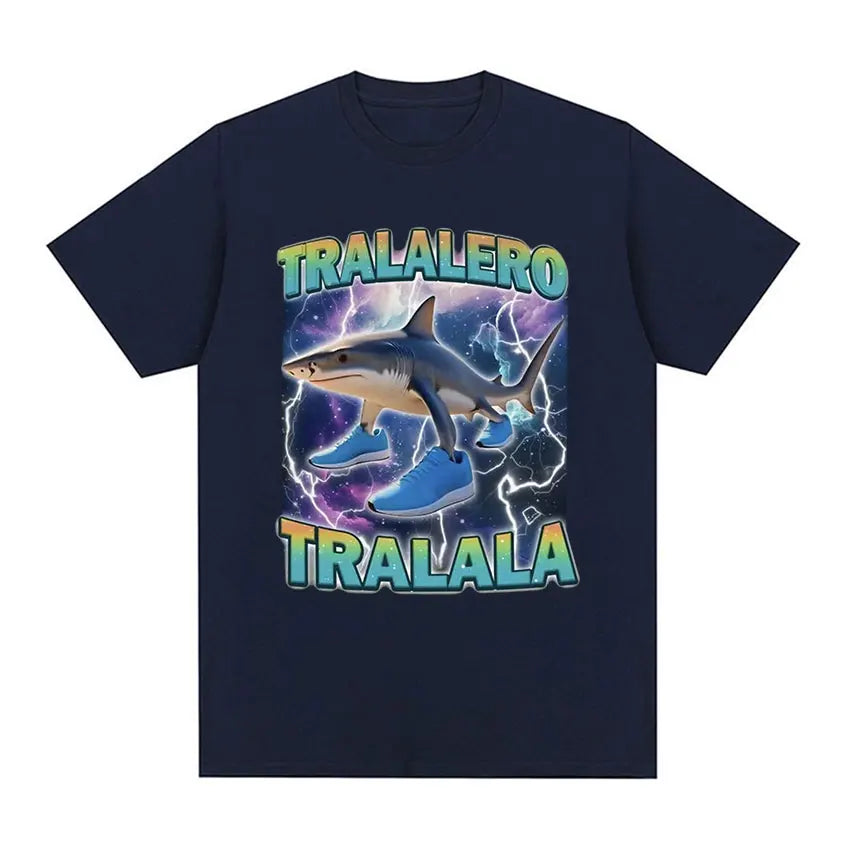 Limited Edition Tralalero Meme Graphic T-Shirt – Funny Running Shark Vintage Cotton Tee for Men & Women