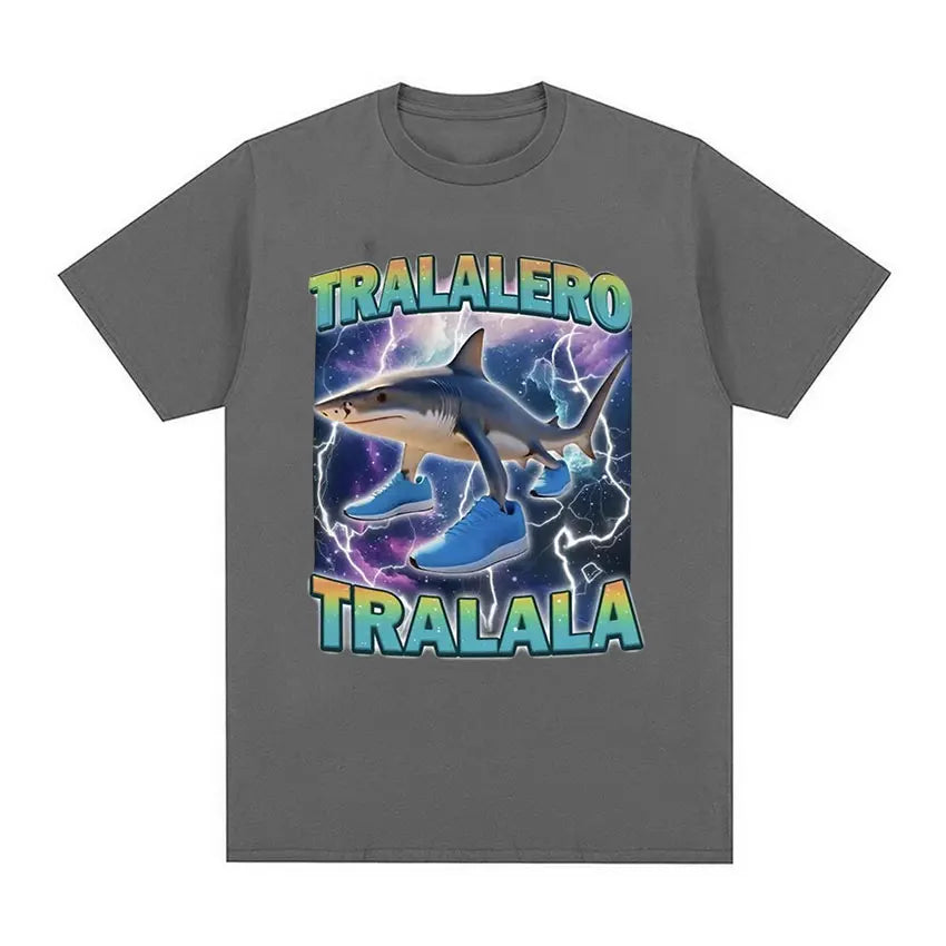Limited Edition Tralalero Meme Graphic T-Shirt – Funny Running Shark Vintage Cotton Tee for Men & Women