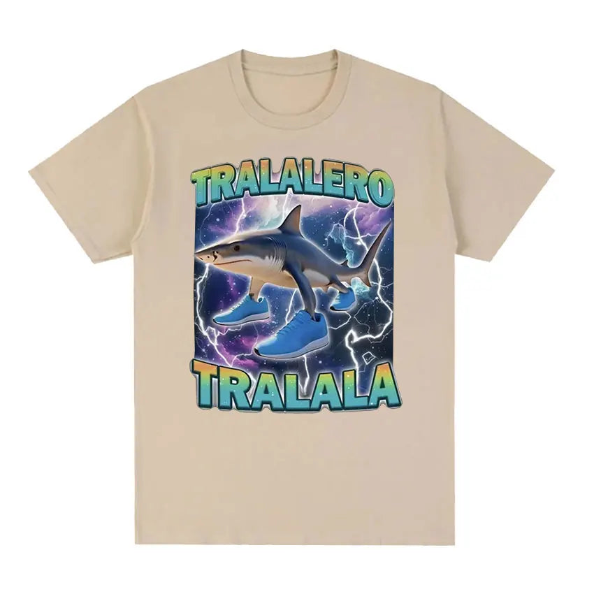 Limited Edition Tralalero Meme Graphic T-Shirt – Funny Running Shark Vintage Cotton Tee for Men & Women