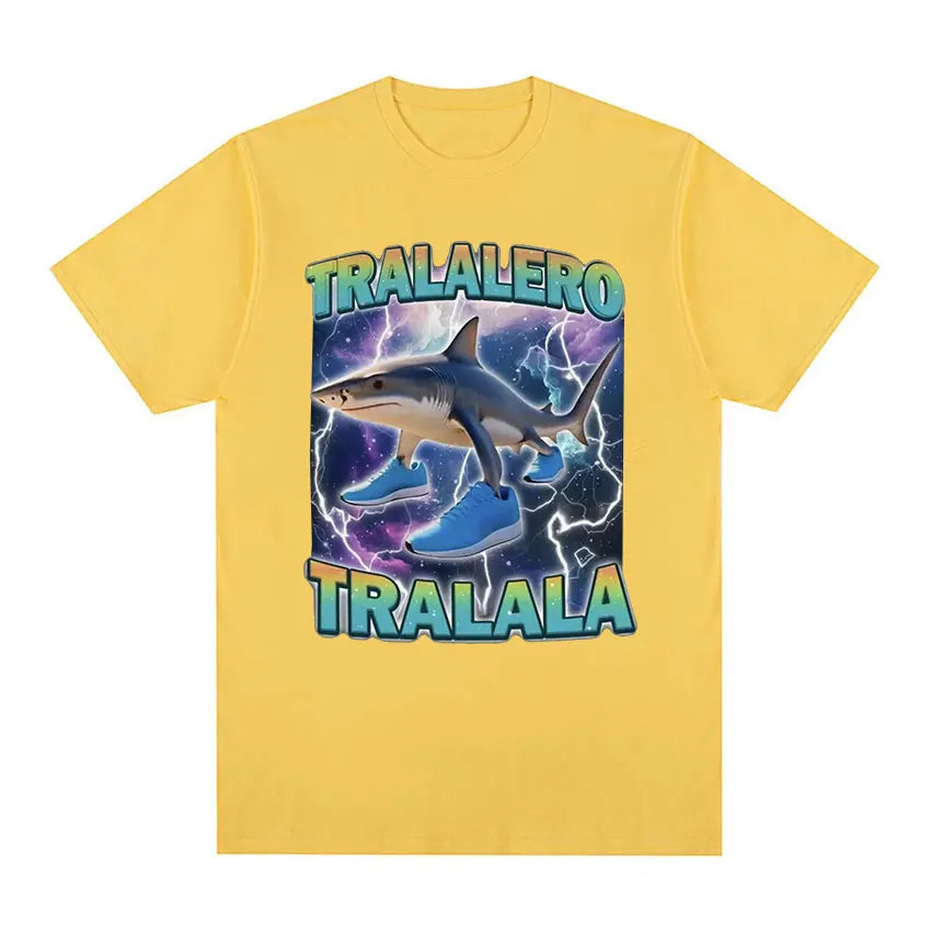 Limited Edition Tralalero Meme Graphic T-Shirt – Funny Running Shark Vintage Cotton Tee for Men & Women