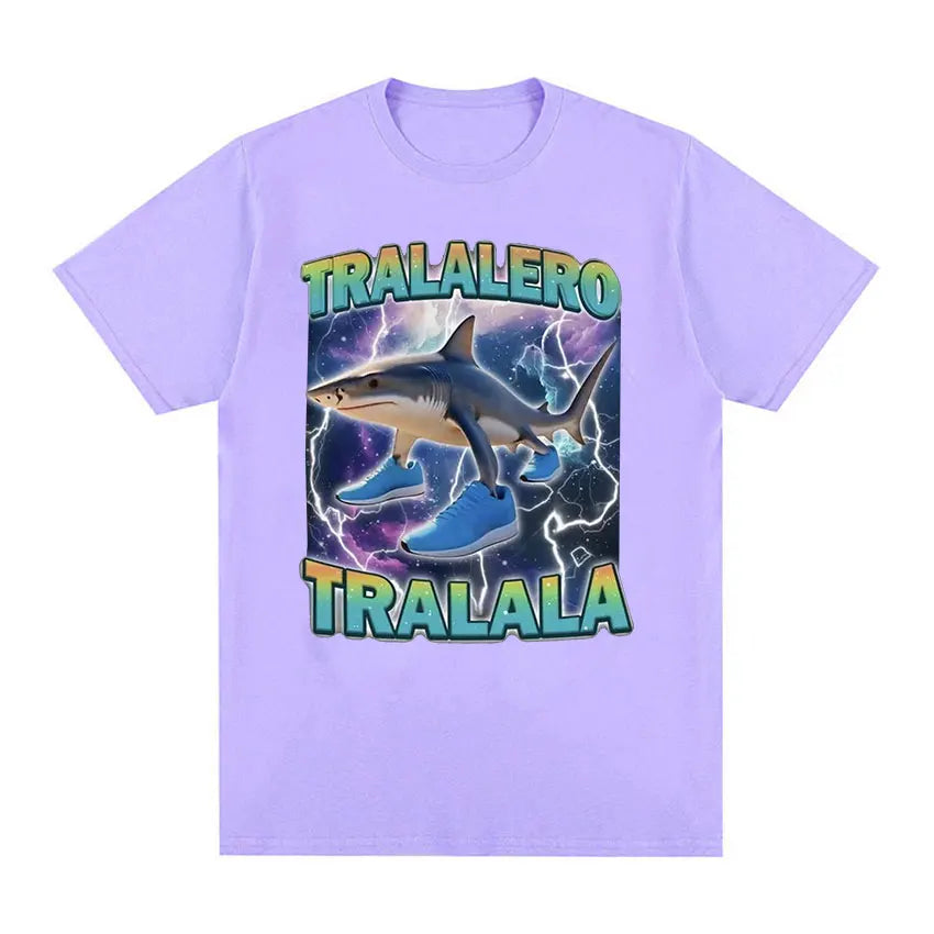 Limited Edition Tralalero Meme Graphic T-Shirt – Funny Running Shark Vintage Cotton Tee for Men & Women