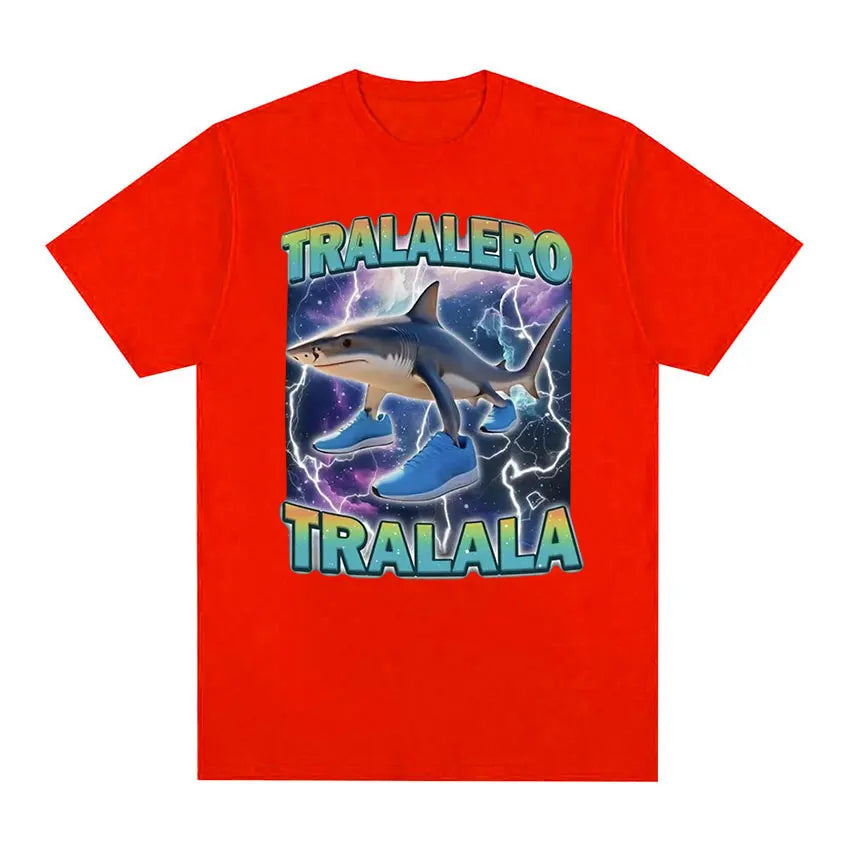Limited Edition Tralalero Meme Graphic T-Shirt – Funny Running Shark Vintage Cotton Tee for Men & Women